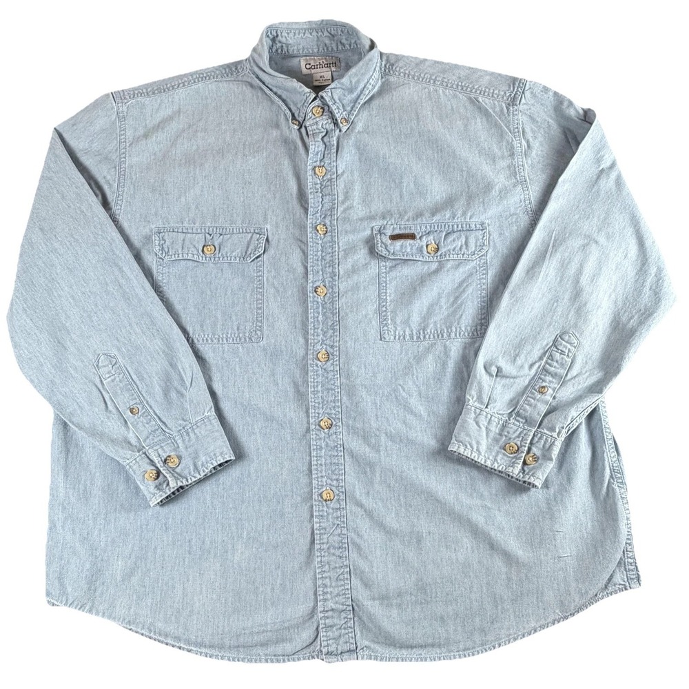 Carhartt Denim Chambray Work Shirt Men XL Blue Button Front Long Sleeve Cotton